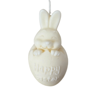 candle in a shape of rabbit inside the egg
