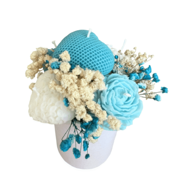 Candle flower box turquoise and beige