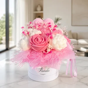 Bouquet de bougies roses en cire de soja avec roses et fleurs décoratives