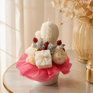 Bouquet de bougies en cire de soja pour Noël avec moufle, cadeau et décorations festives