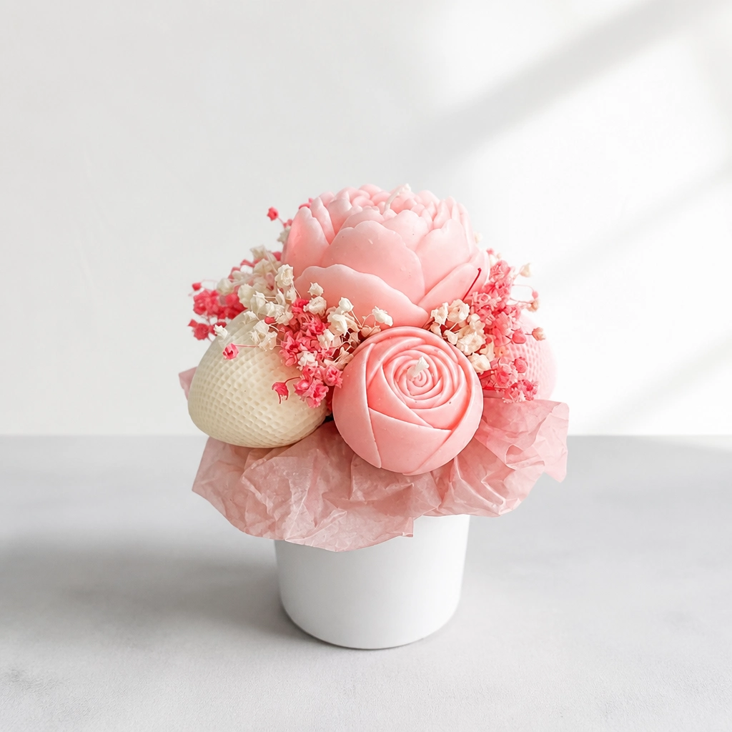 Bouquet de bougies fleurs roses en cire de soja