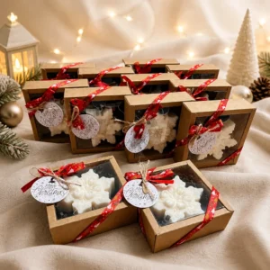 Coffret cadeau de bougies en cire de soja fabriqué à la main en Suisse.Noël