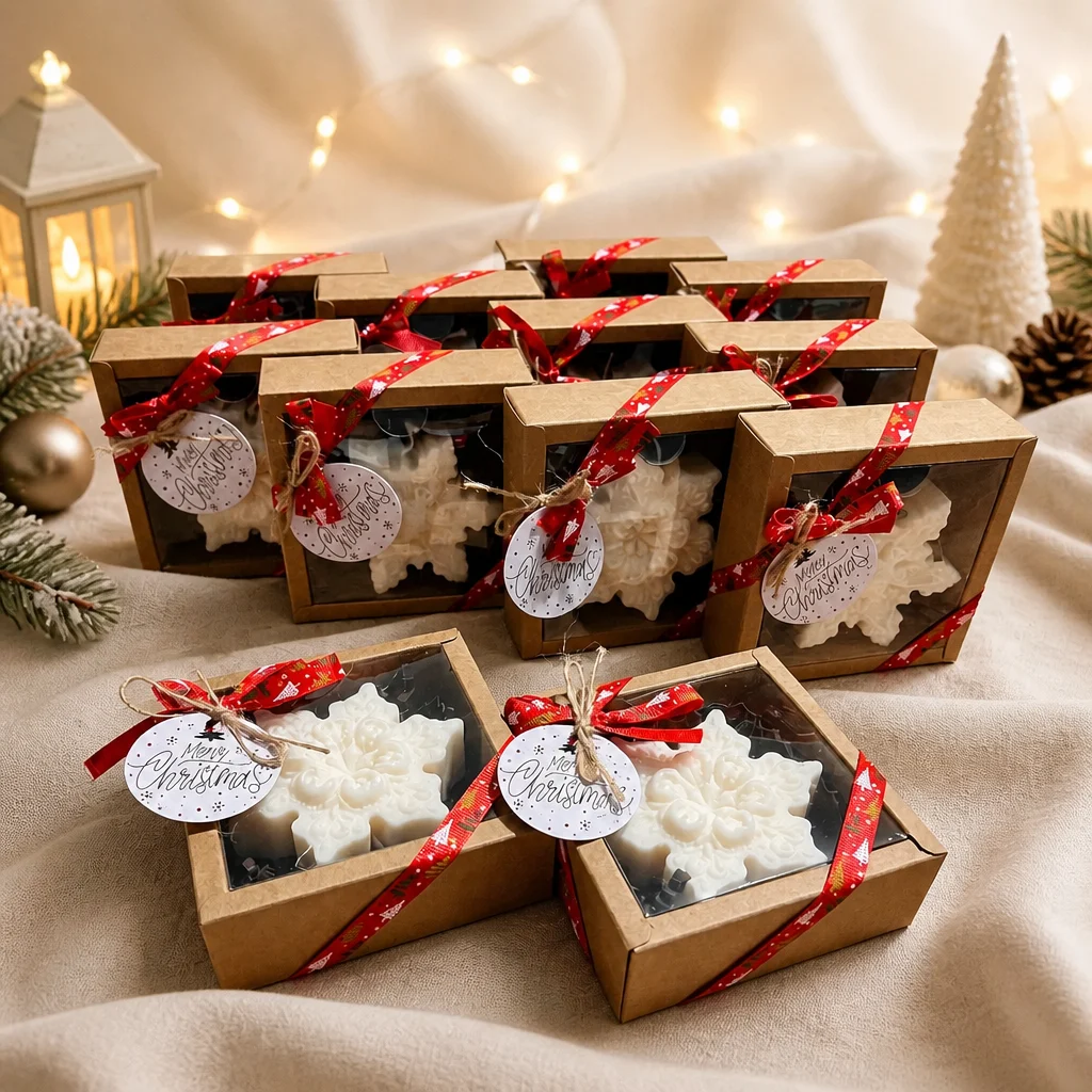 Coffret cadeau de bougies en cire de soja fabriqué à la main en Suisse.Noël