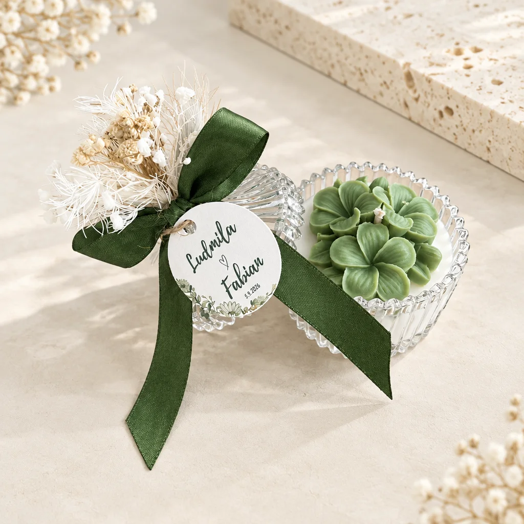 Cadeau invité mariage avec bougie florale personnalisée
