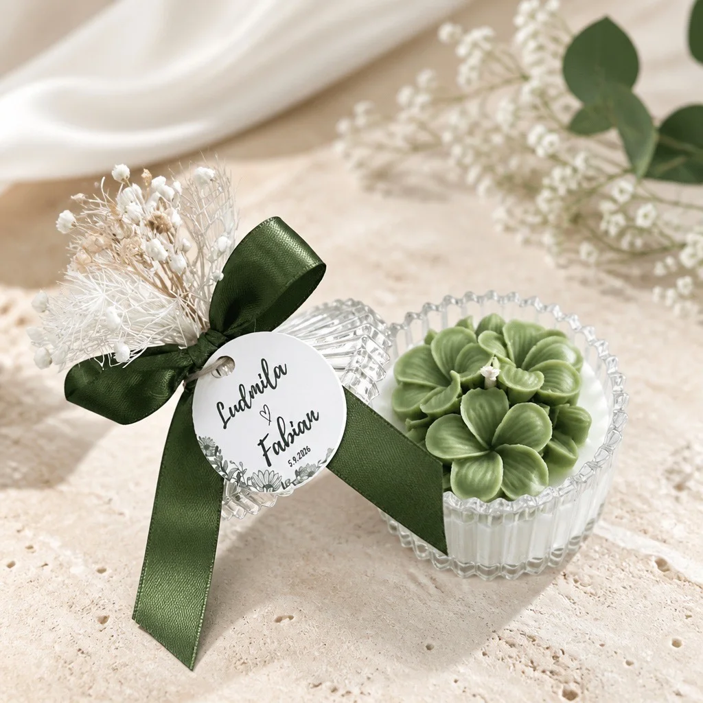 Cadeau pour invités de mariage avec bougie fleur en cire de soja