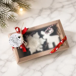 Coffret cadeau de bougies de Noël en cire de soja avec deux bougies décoratives