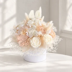 Bouquet de bougies personnalisé beige et rose poudré