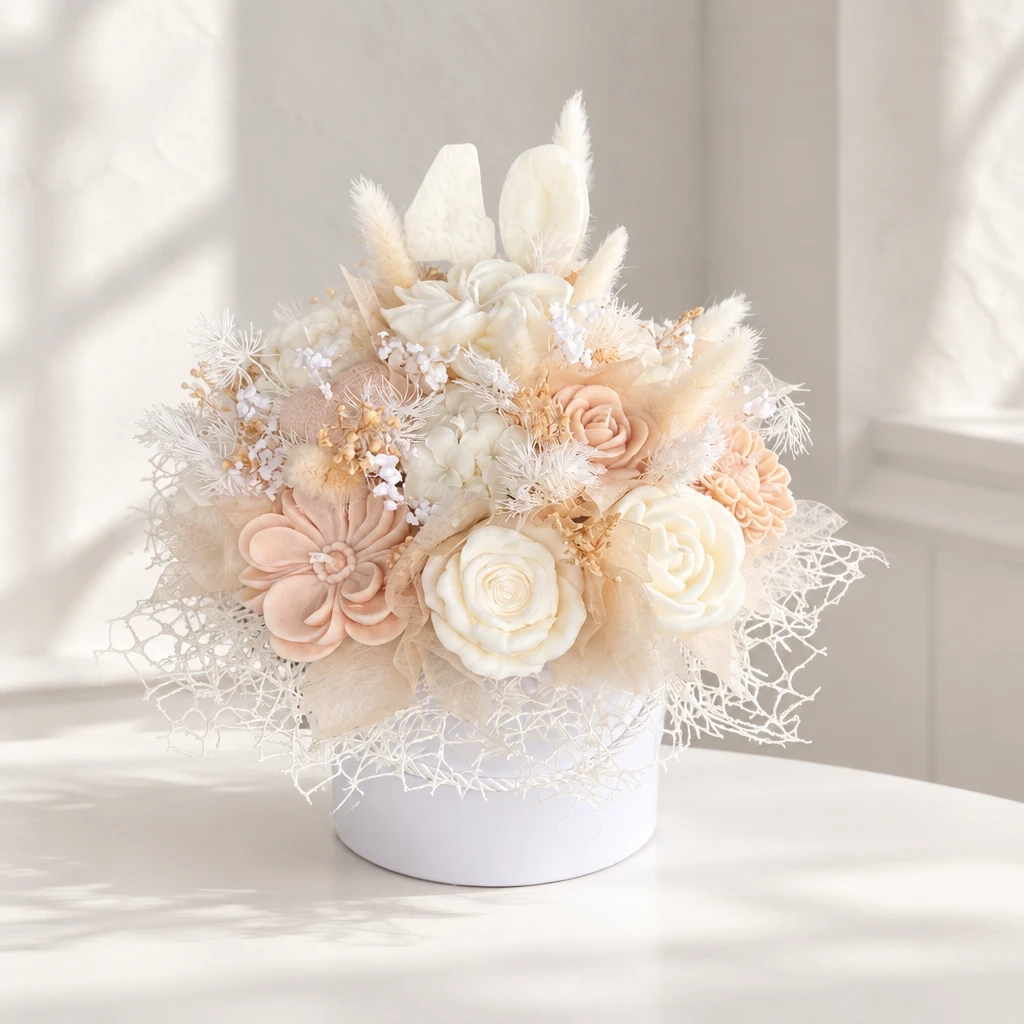 Bouquet de bougies personnalisé beige et rose poudré